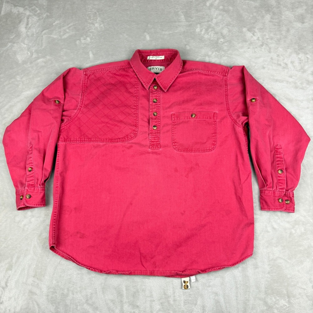 VTG Orvis Shooting Shirt Pullover Mens XL Red Quilted Shoulder Field Hunting